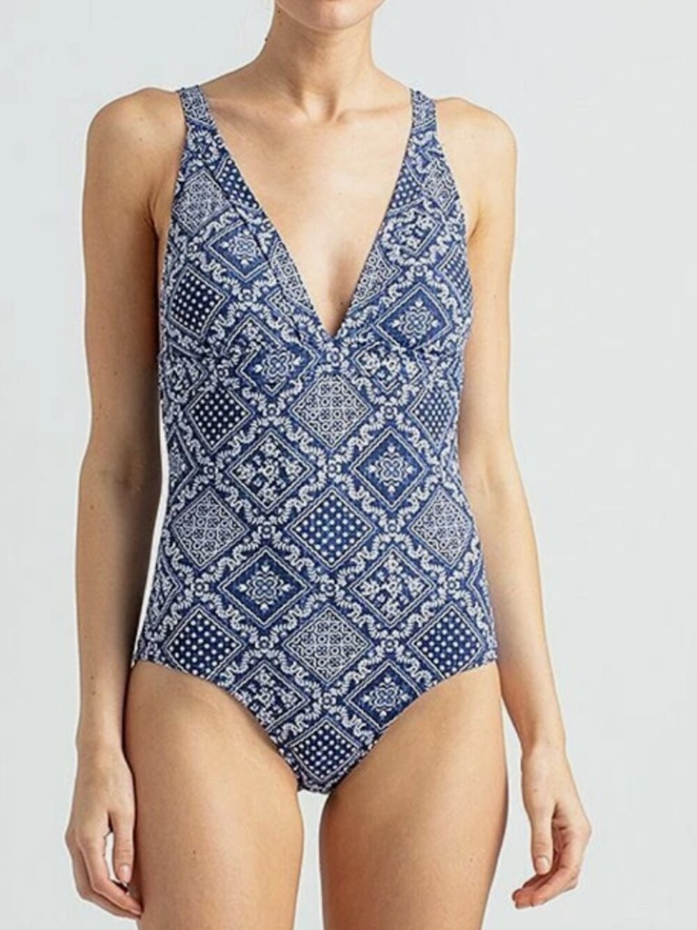 NWT Reyn Spooner Swimsuit 1 one piece Size 10 V Neck Blue
